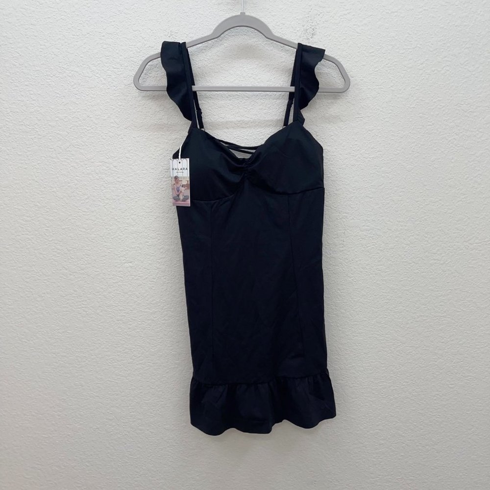 HALARA Black Ruffle-Hem Sleeveless Dress